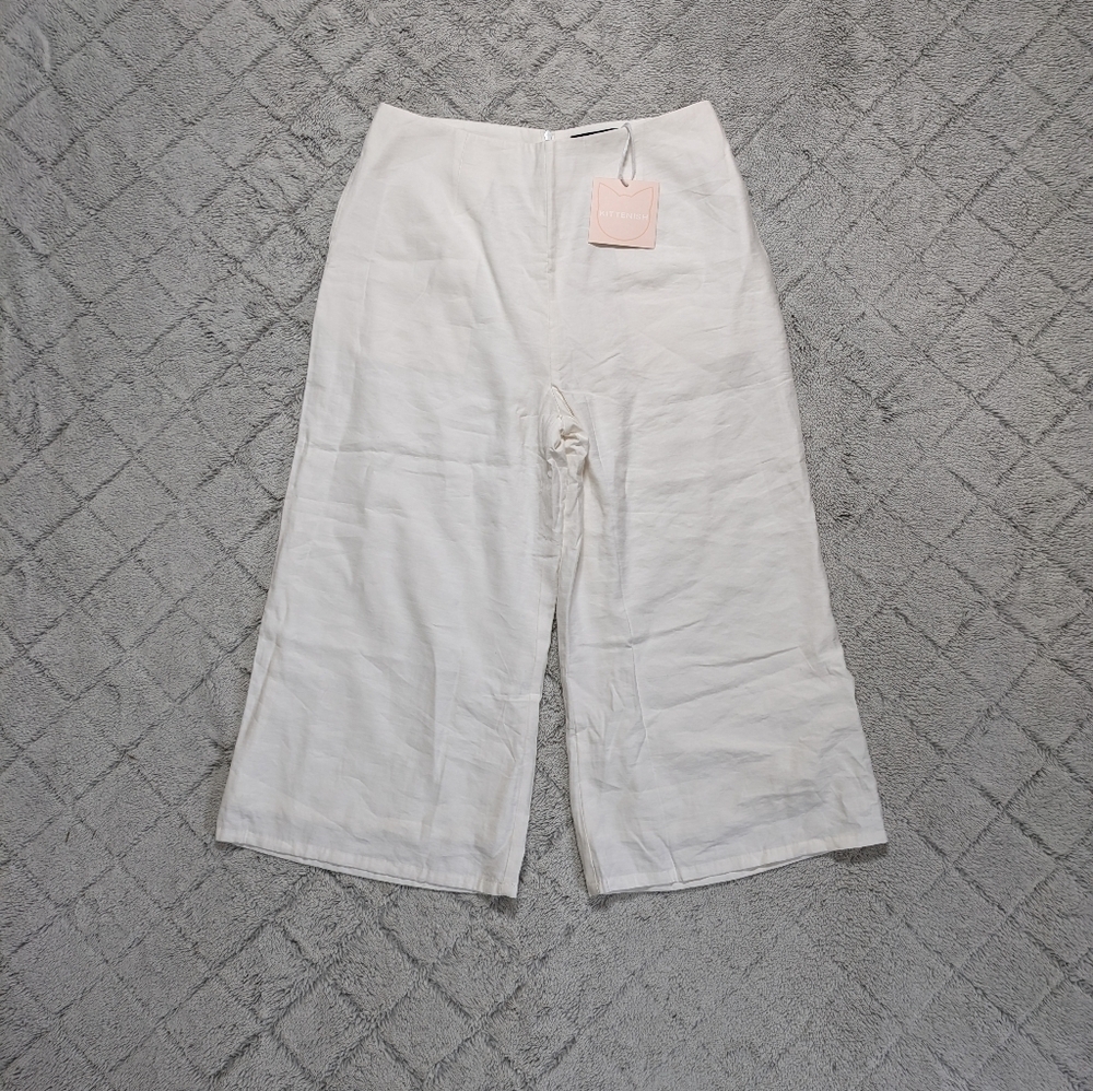 Kittenish Pants Women's Large White Put On Ya Party Wide Leg Crop Pull On